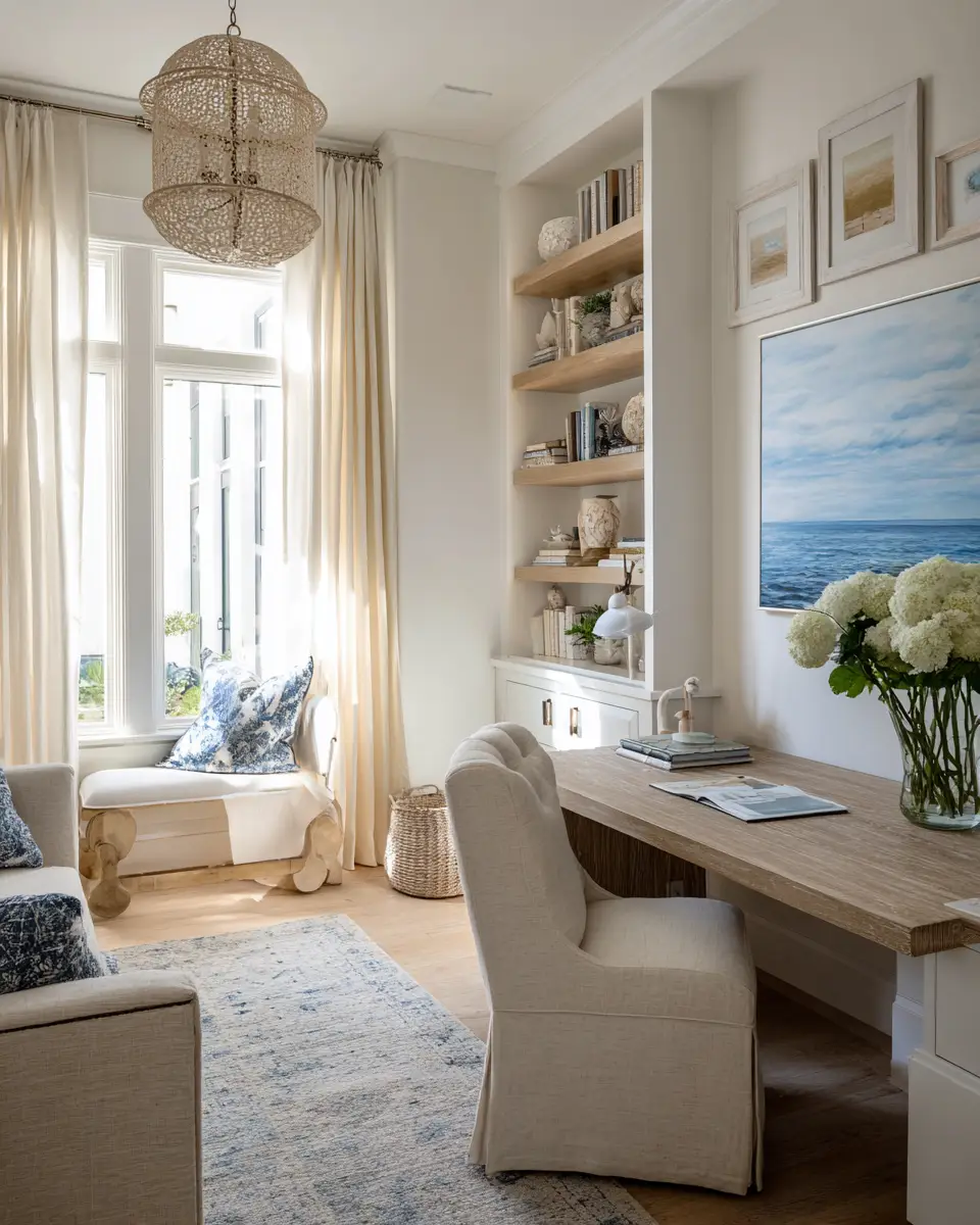 Narrow Coastal Home Office Decor Ideas