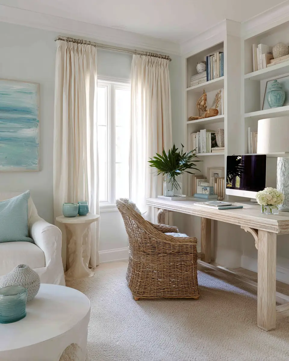 Narrow Coastal Home Office Decor Ideas