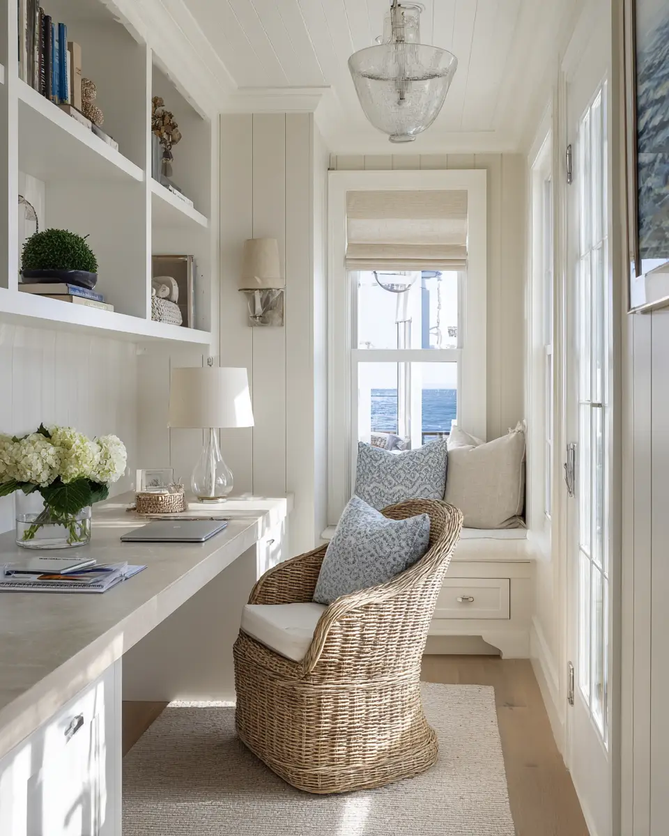 Narrow Coastal Home Office Decor Ideas