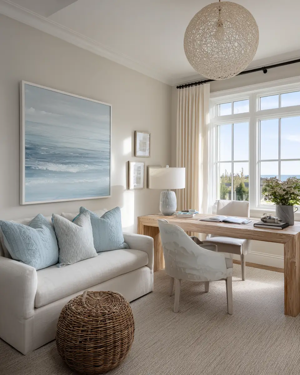Narrow Coastal Home Office Decor Ideas