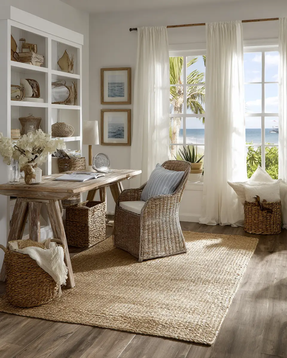 Narrow Coastal Home Office Decor Ideas