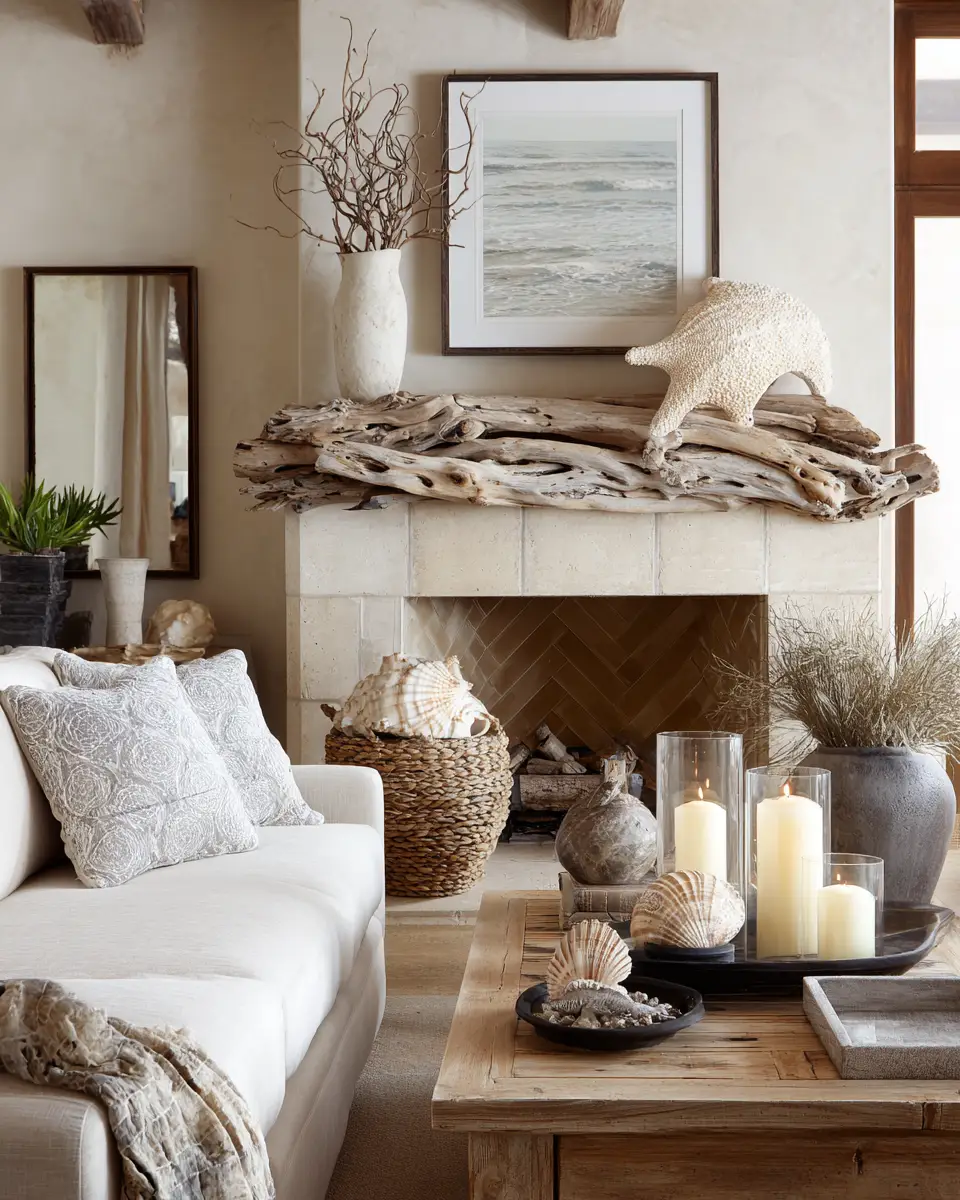 Natural Wood Coastal Living Room Decor Ideas - Featured