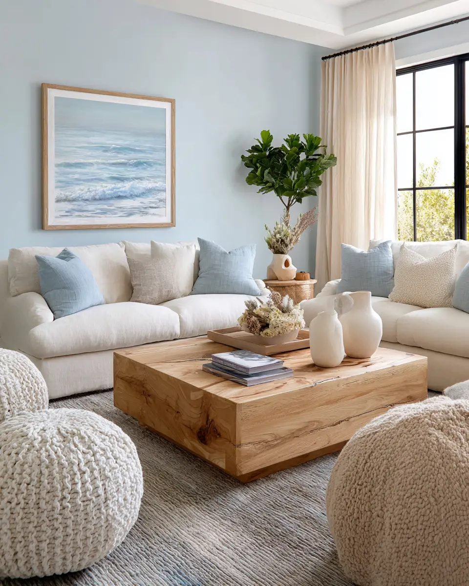 Natural Wood Coastal Living Room Decor Ideas