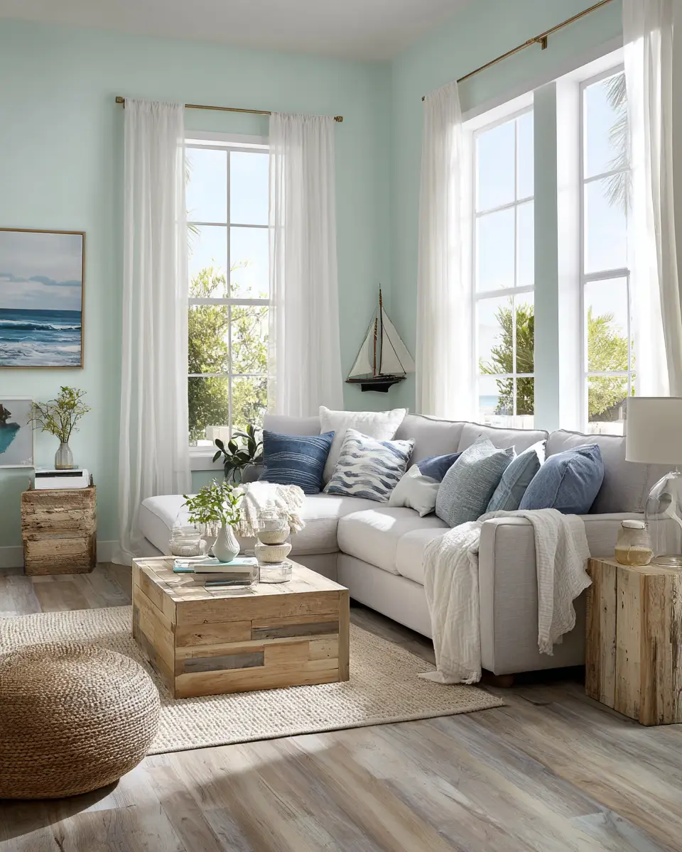 Natural Wood Coastal Living Room Decor Ideas