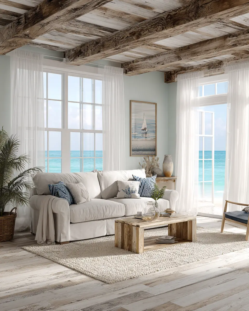 Natural Wood Coastal Living Room Decor Ideas