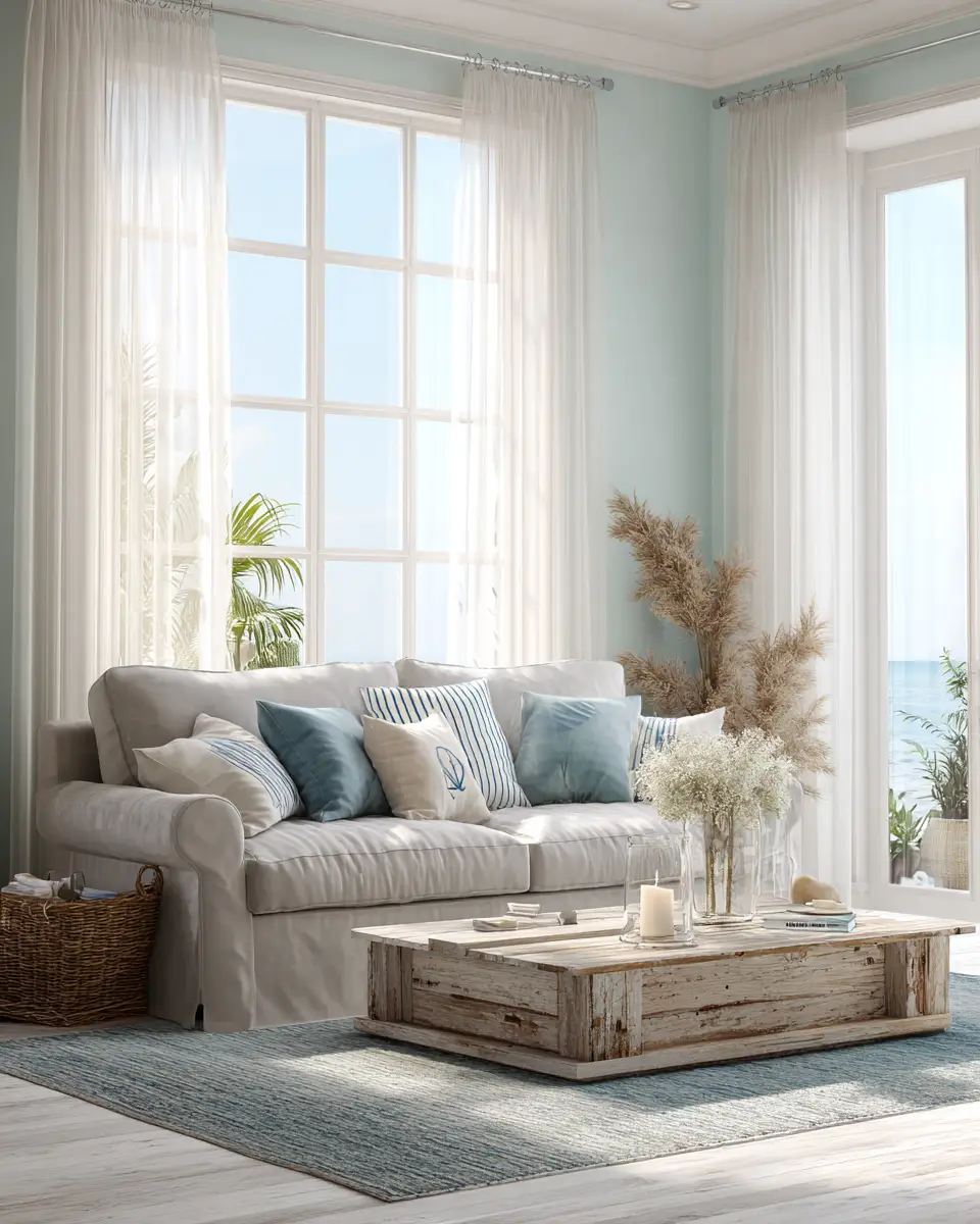 Natural Wood Coastal Living Room Decor Ideas