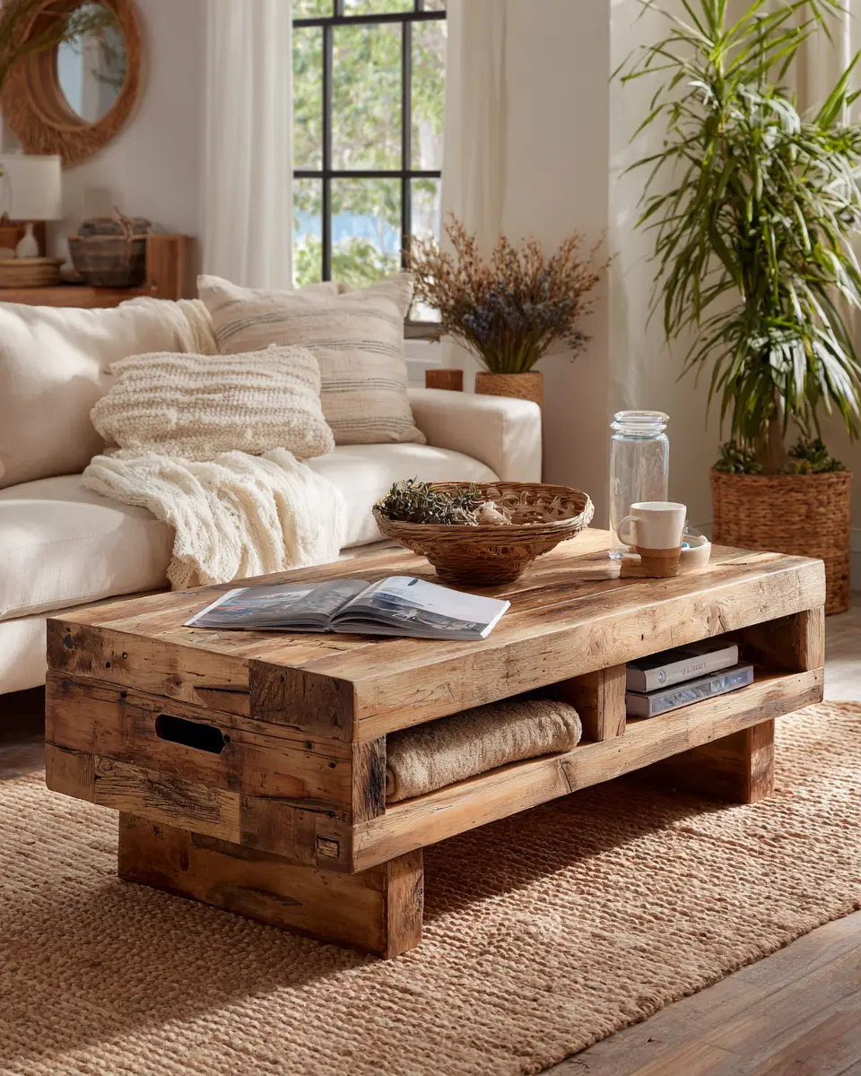 Natural Wood Coastal Living Room Decor Ideas