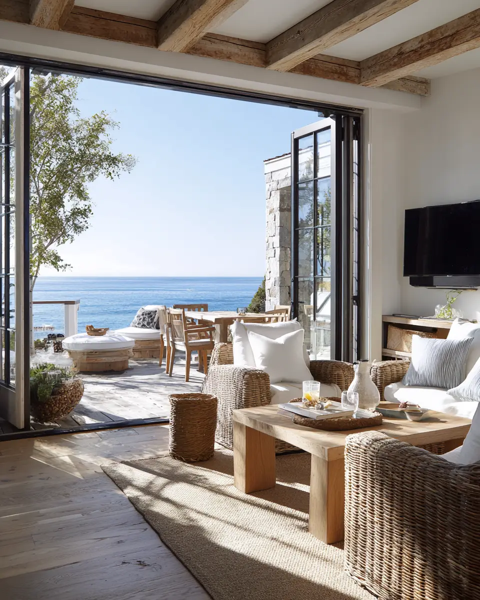 Natural Wood Coastal Living Room Decor Ideas