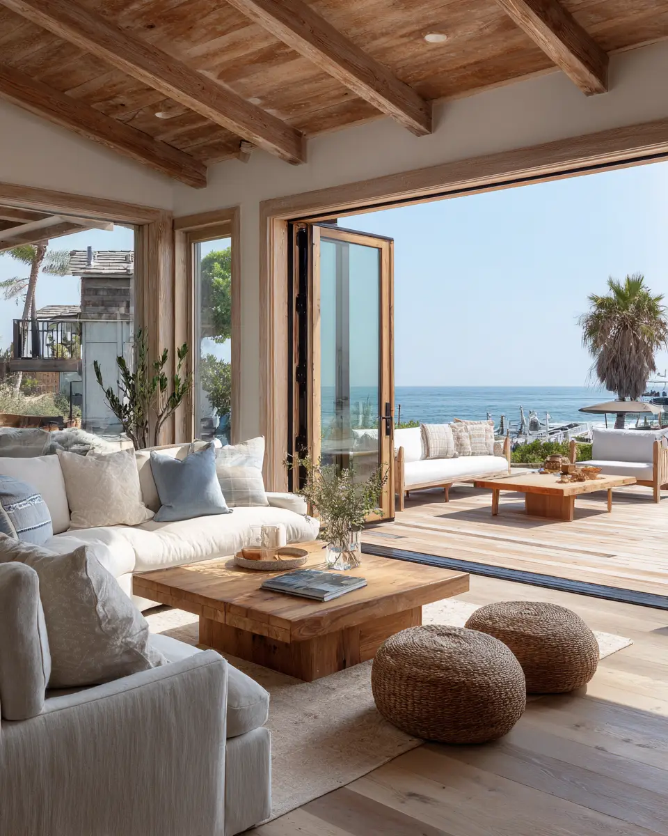 Natural Wood Coastal Living Room Decor Ideas