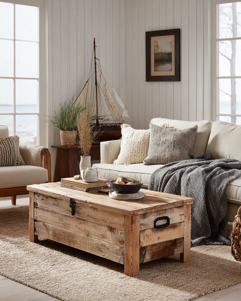 Natural Wood Coastal Living Room Decor Ideas