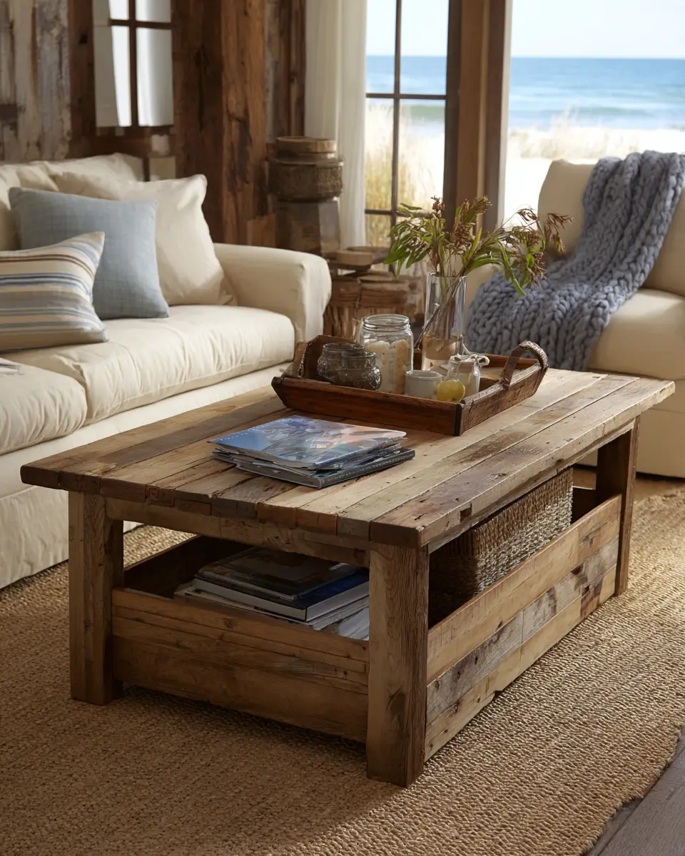 Natural Wood Coastal Living Room Decor Ideas