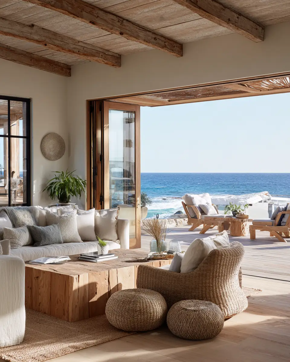 Natural Wood Coastal Living Room Decor Ideas