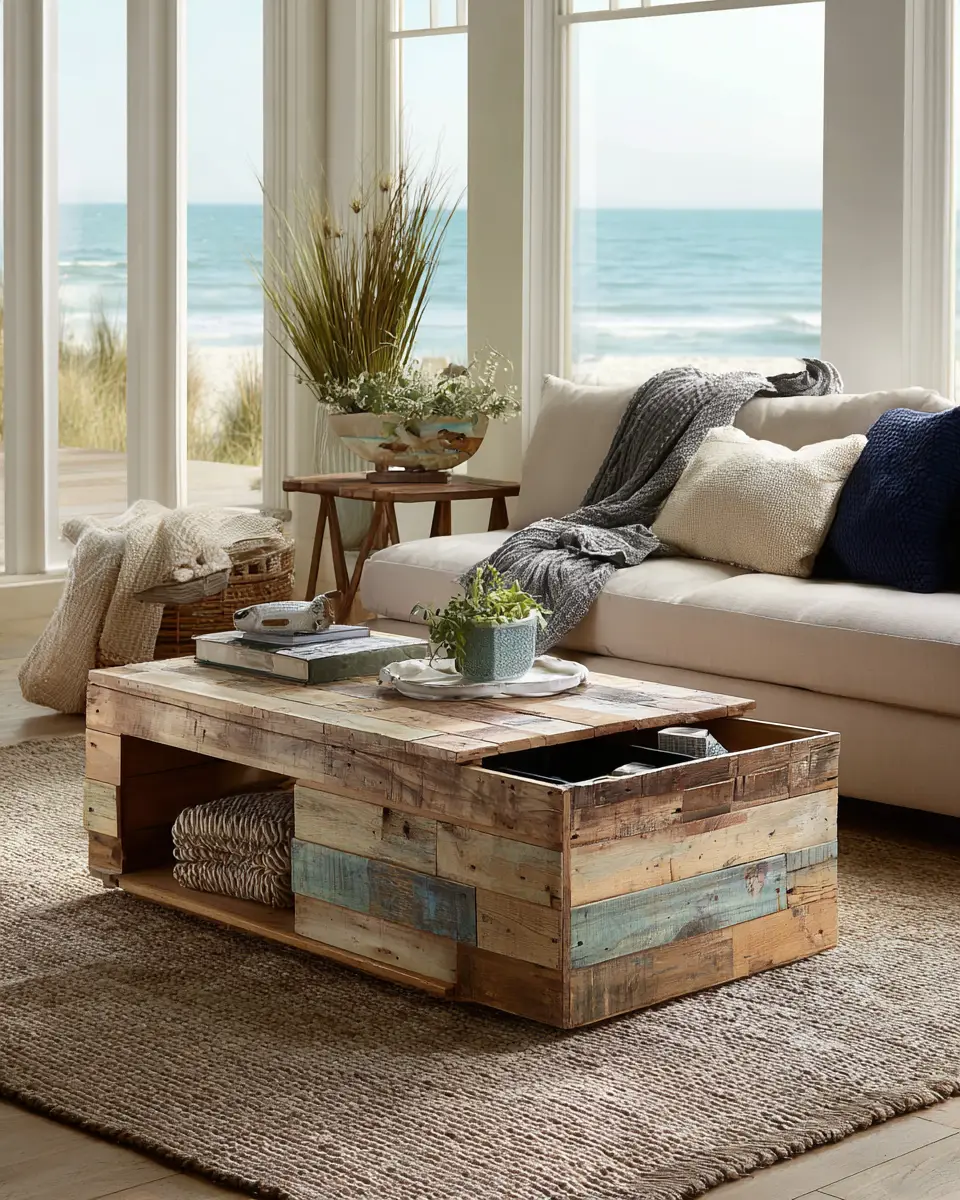 Natural Wood Coastal Living Room Decor Ideas