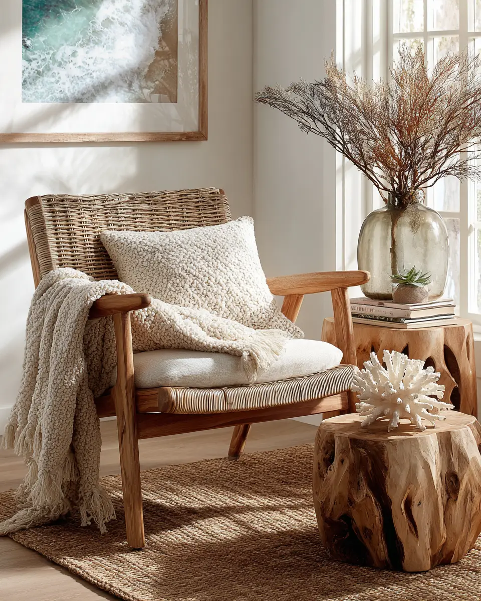 Natural Wood Coastal Living Room Decor Ideas