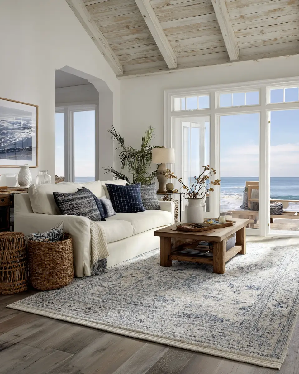 Natural Wood Coastal Living Room Decor Ideas