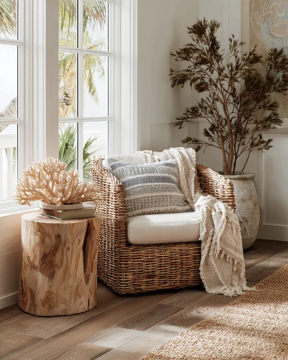 Natural Wood Coastal Living Room Decor Ideas