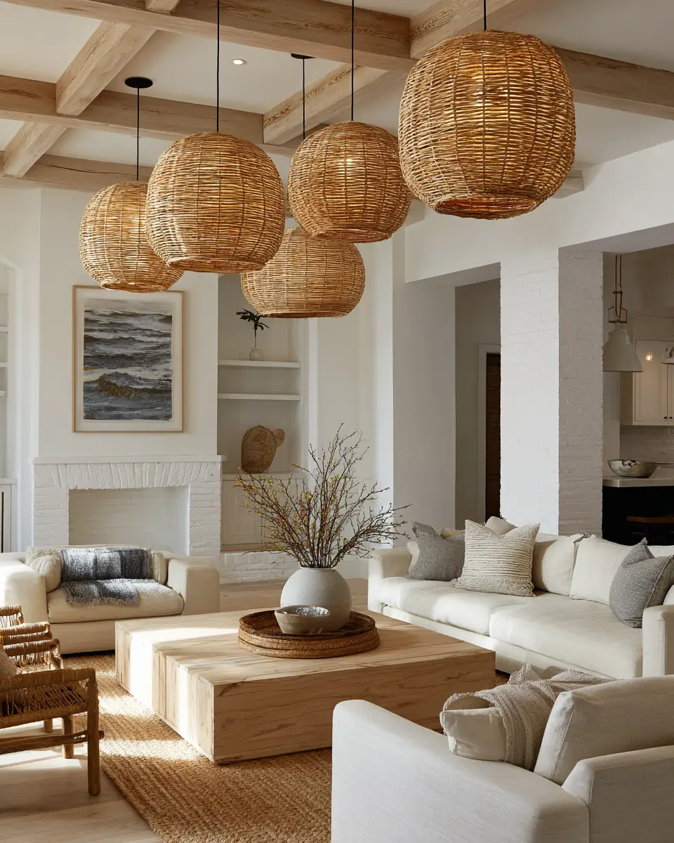 Natural Wood Coastal Living Room Decor Ideas