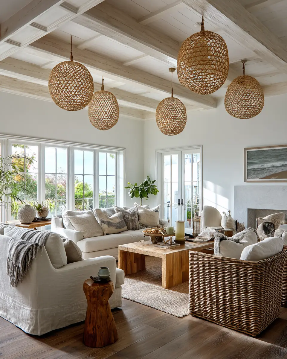 Natural Wood Coastal Living Room Decor Ideas