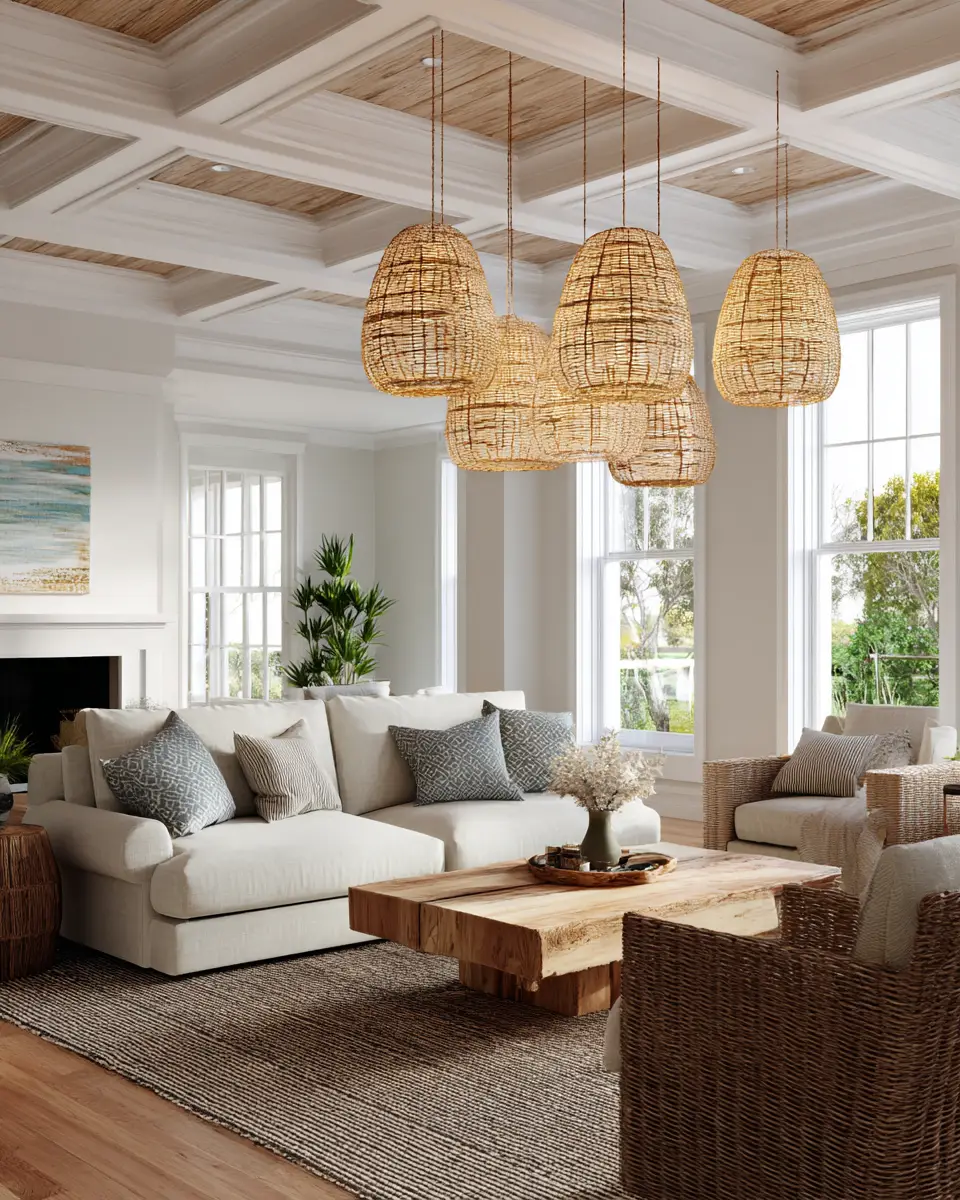 Natural Wood Coastal Living Room Decor Ideas