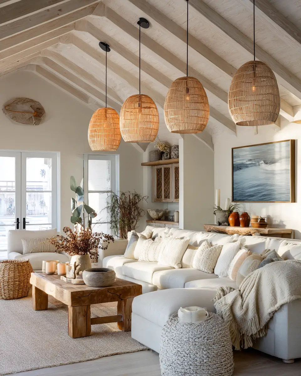 Natural Wood Coastal Living Room Decor Ideas