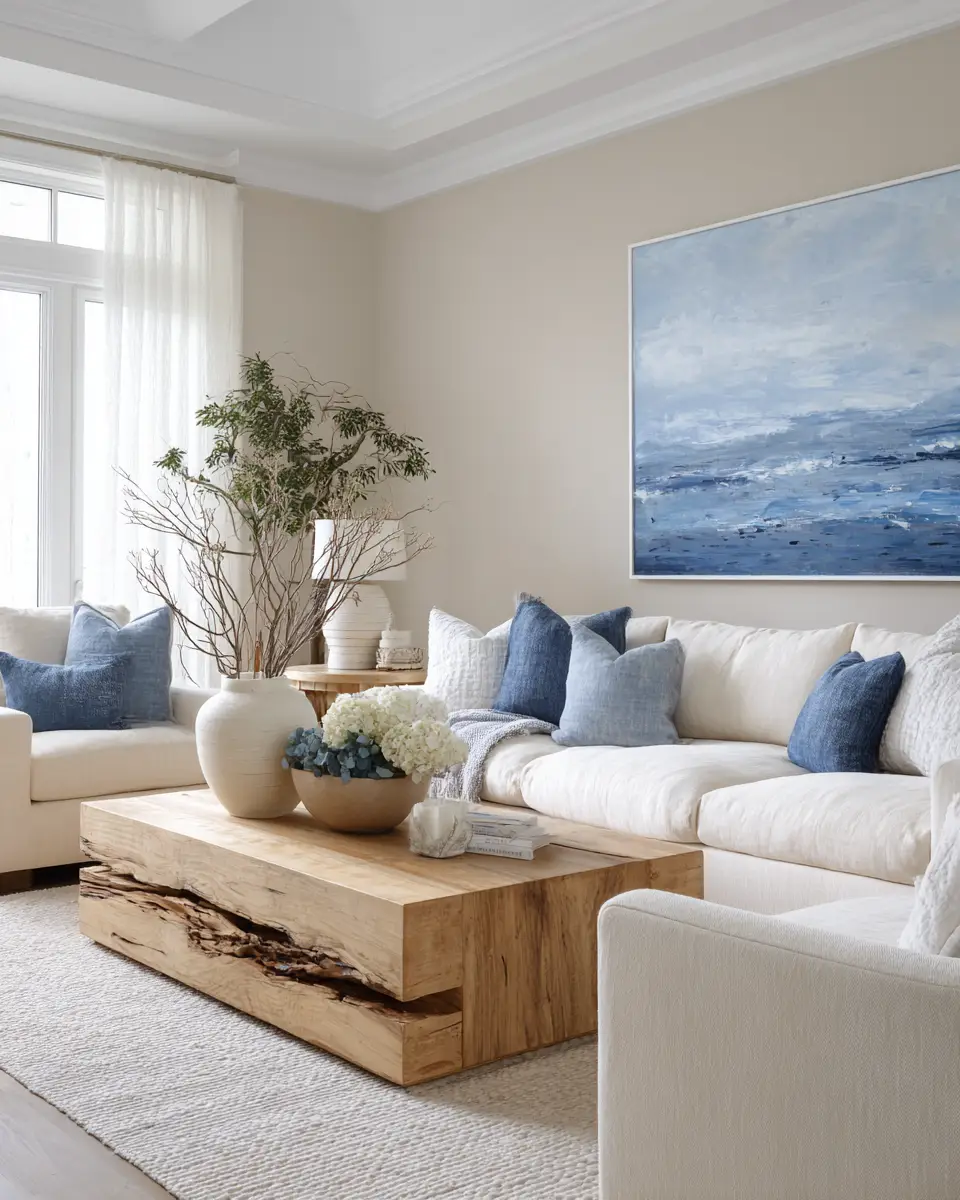 Natural Wood Coastal Living Room Decor Ideas