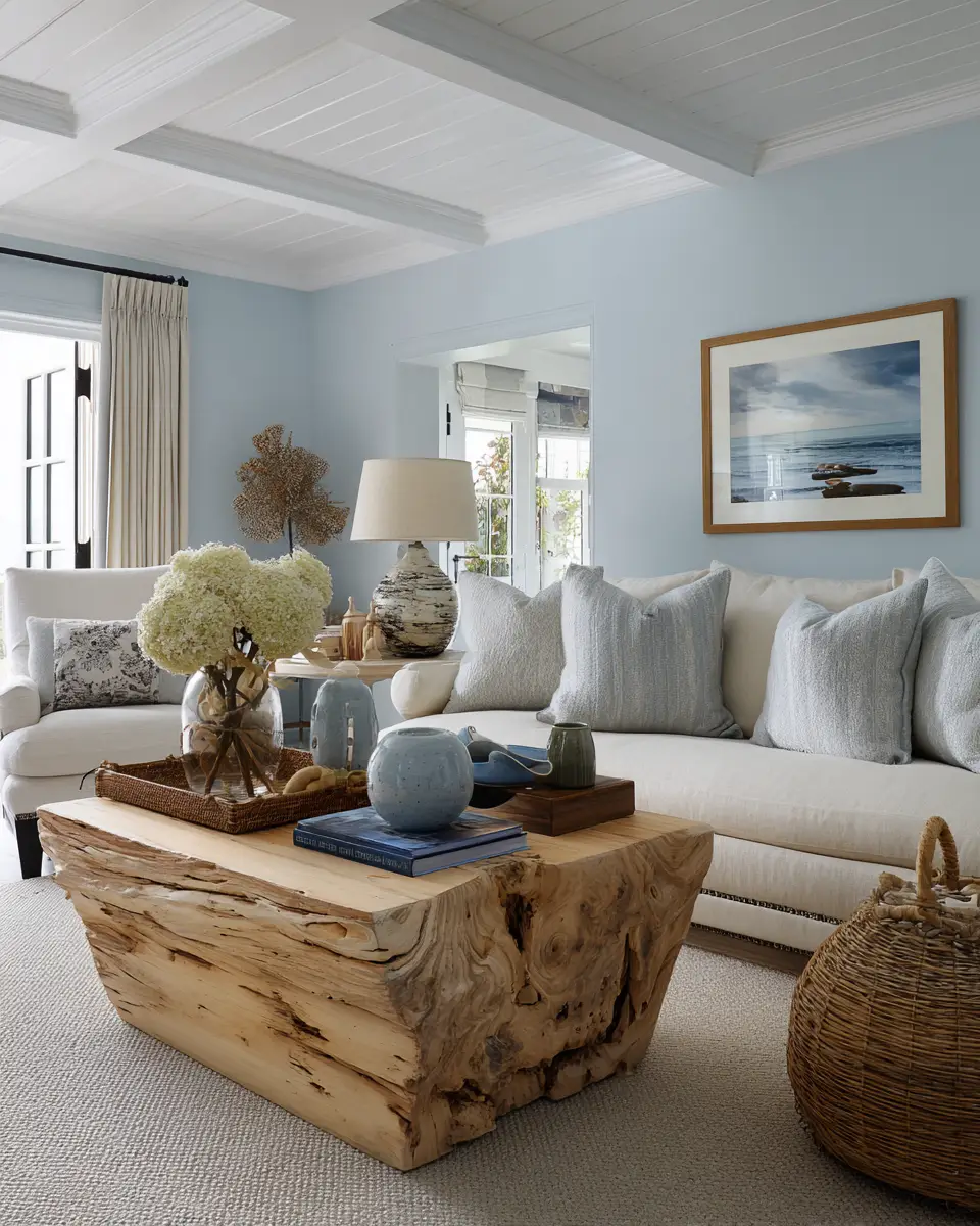 Natural Wood Coastal Living Room Decor Ideas