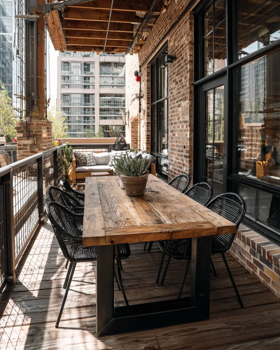 Natural Wood Industrial Balcony Decor Ideas
