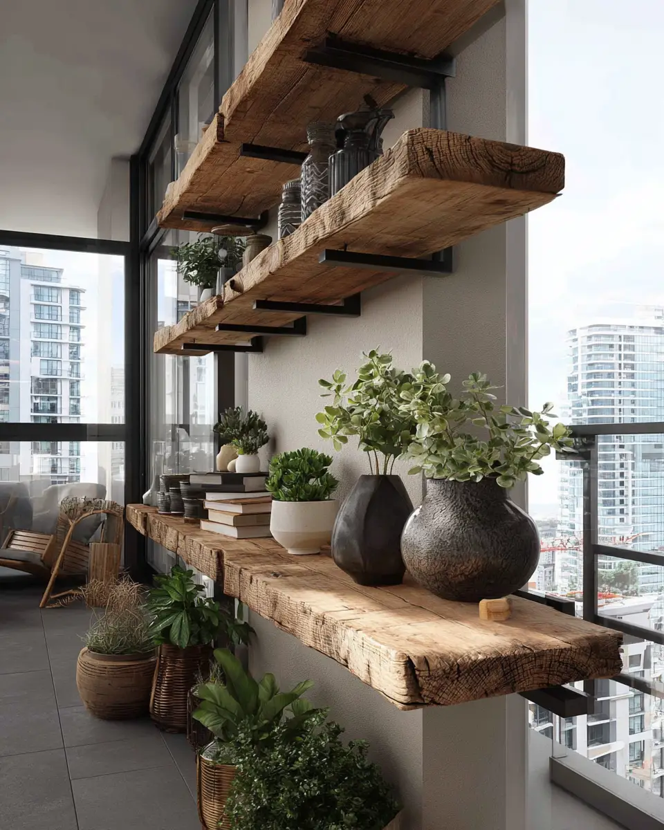 Natural Wood Industrial Balcony Decor Ideas