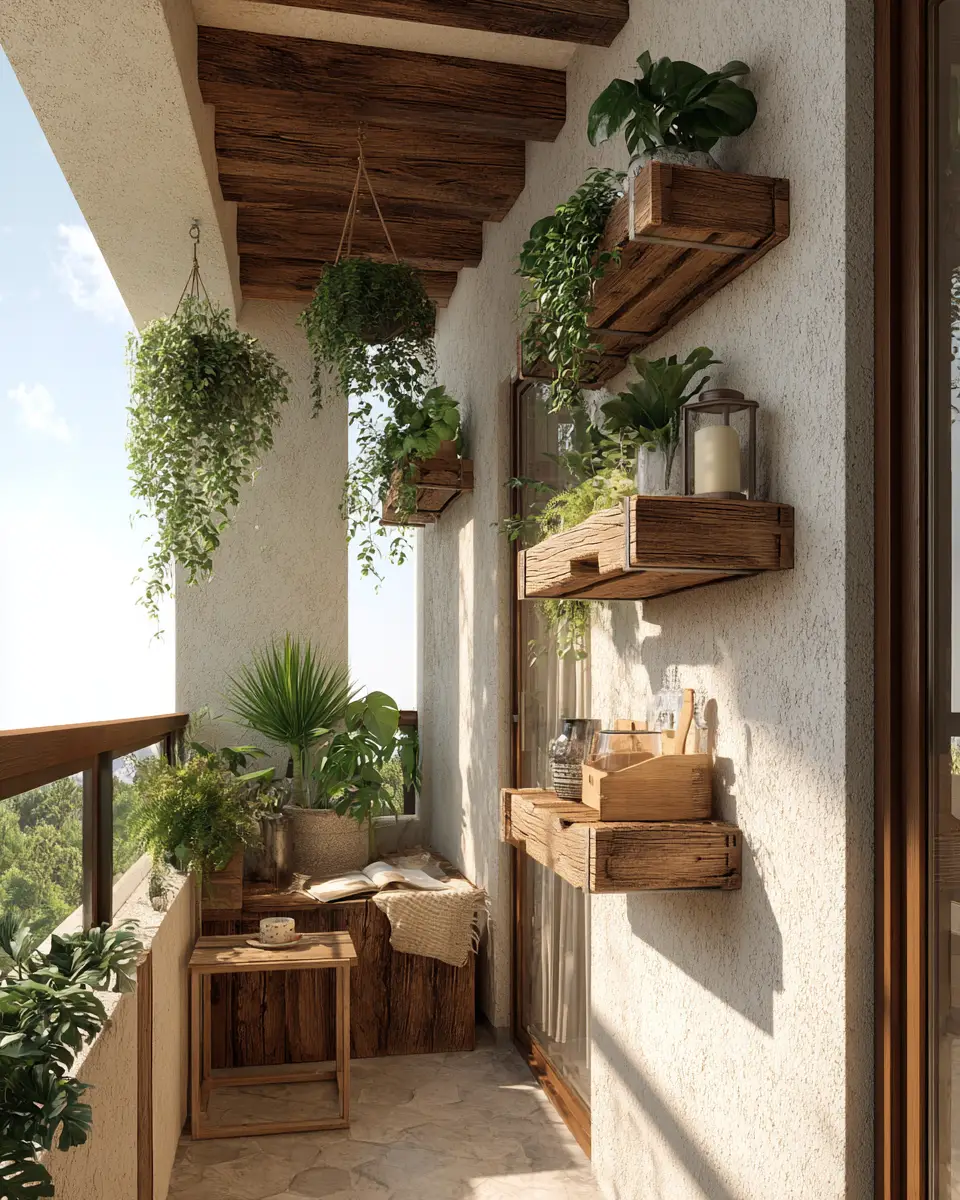 Natural Wood Industrial Balcony Decor Ideas