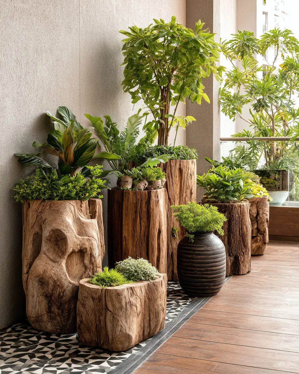 Natural Wood Industrial Balcony Decor Ideas