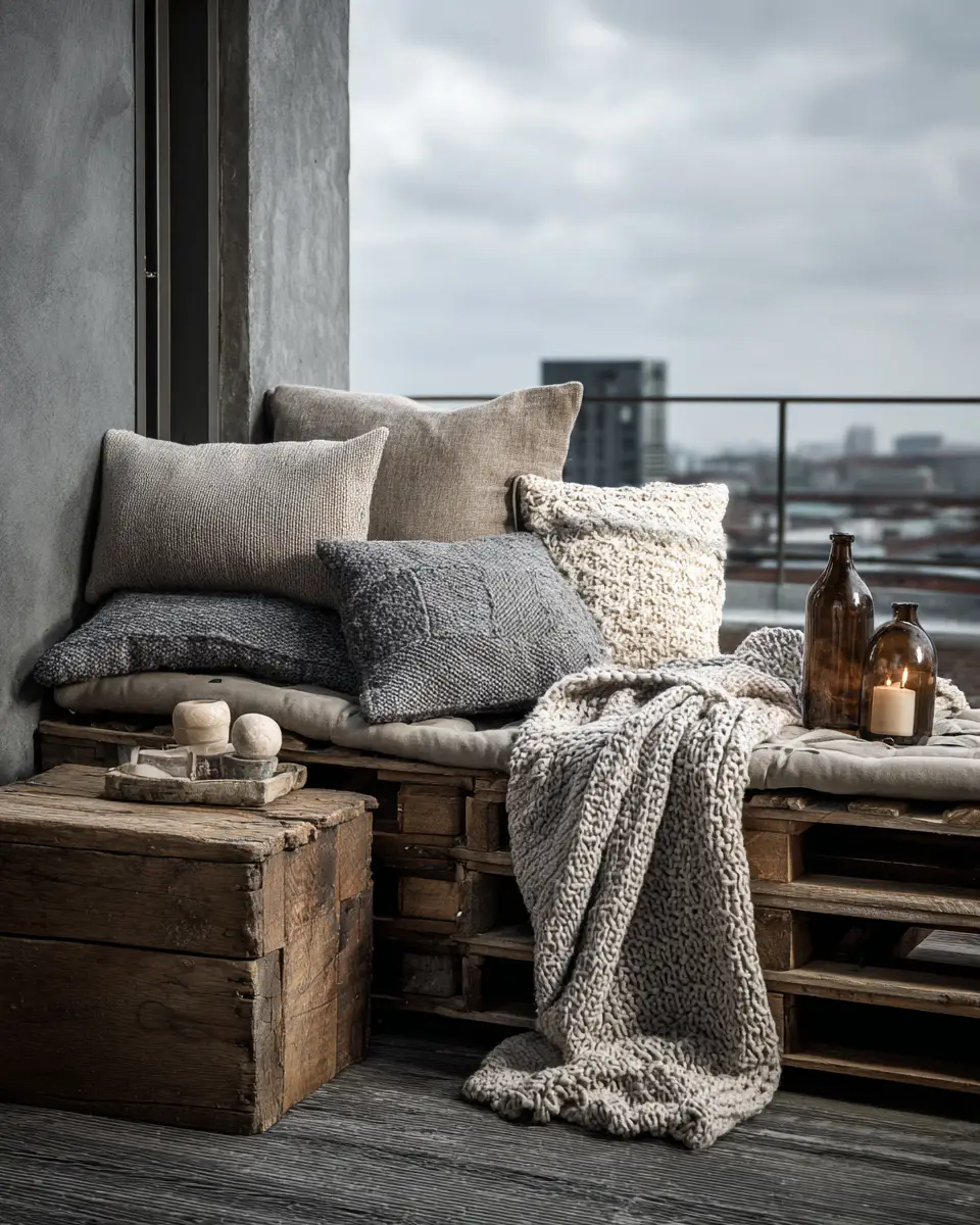 Natural Wood Industrial Balcony Decor Ideas