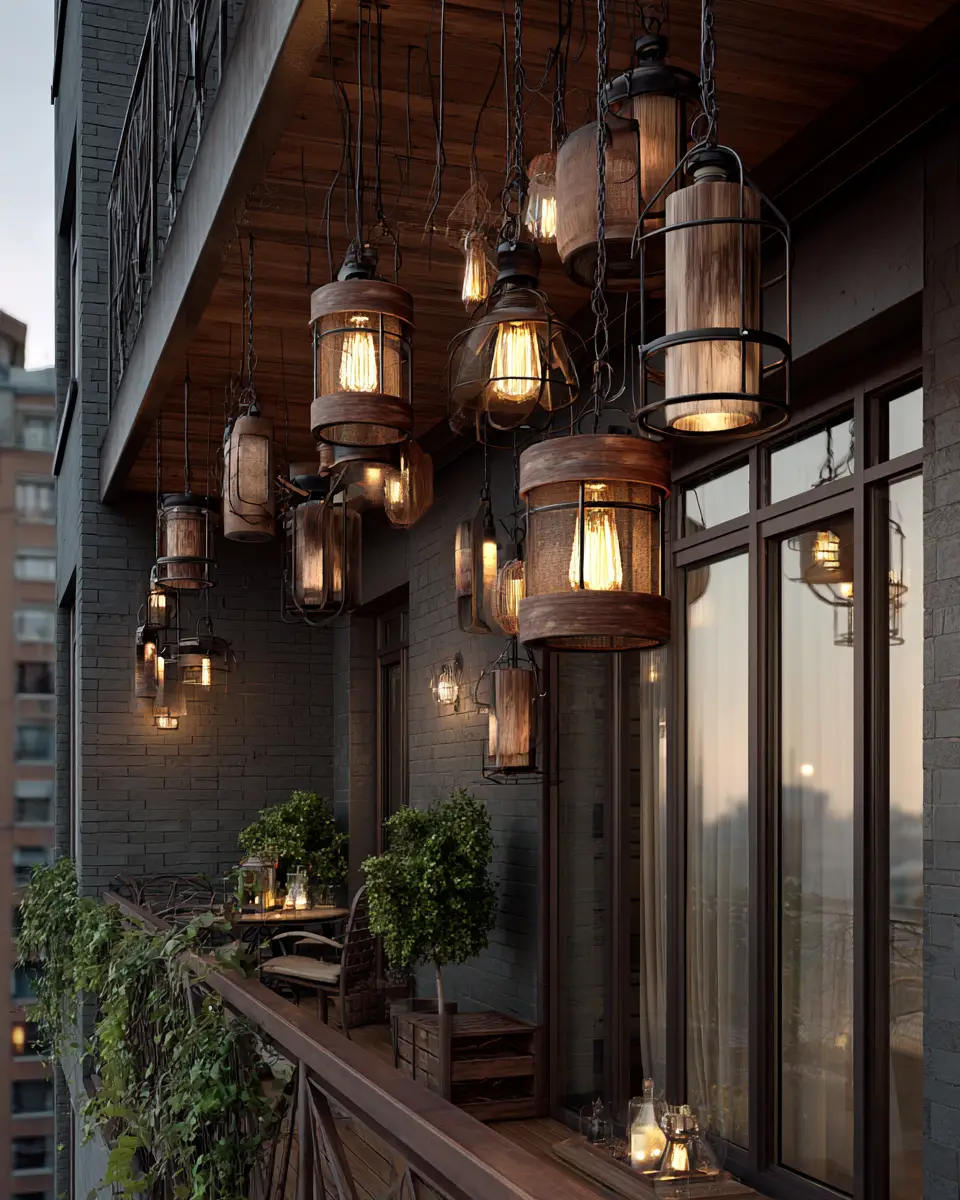 Natural Wood Industrial Balcony Decor Ideas