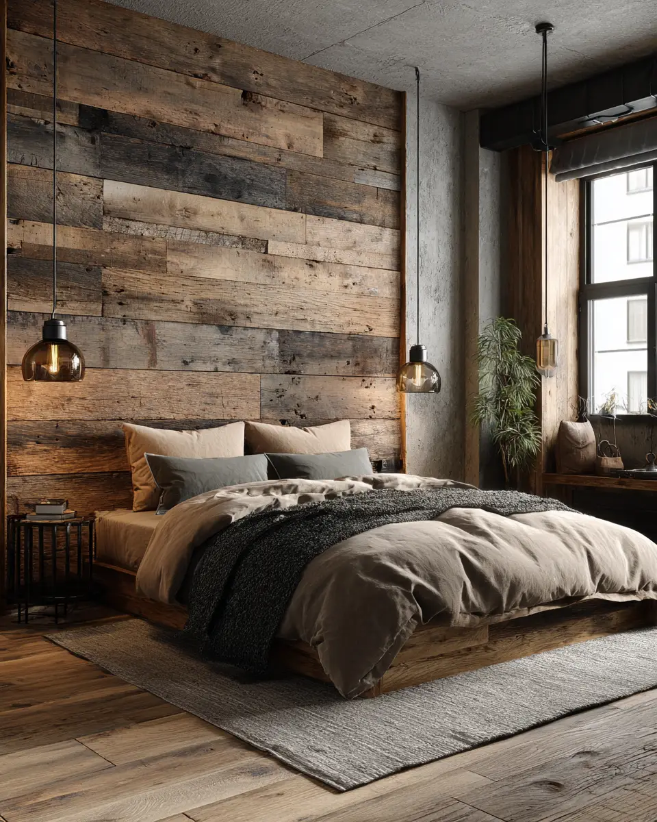 Natural Wood Industrial Bedroom Decor Ideas