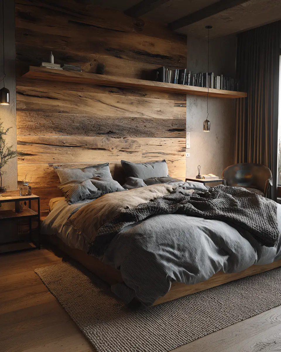 Natural Wood Industrial Bedroom Decor Ideas