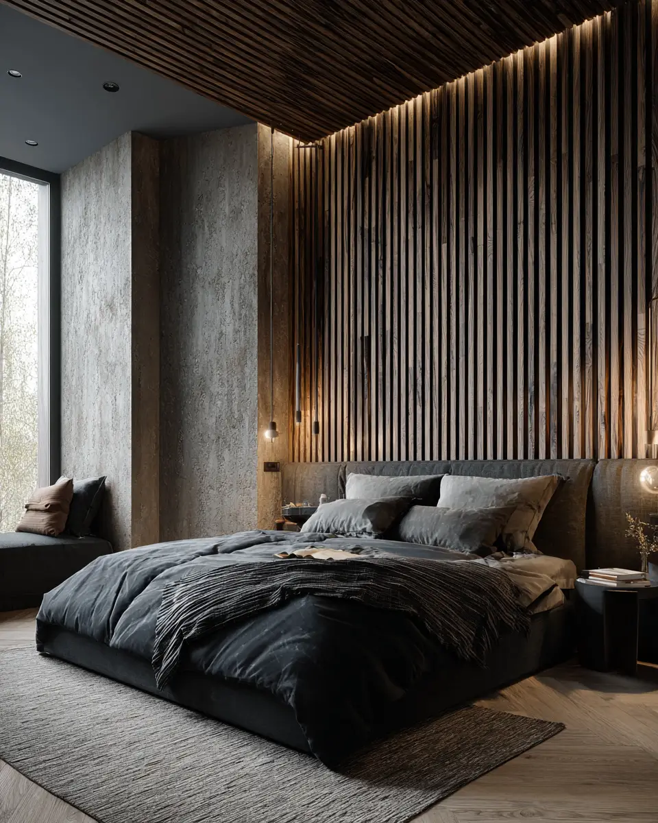 Natural Wood Industrial Bedroom Decor Ideas