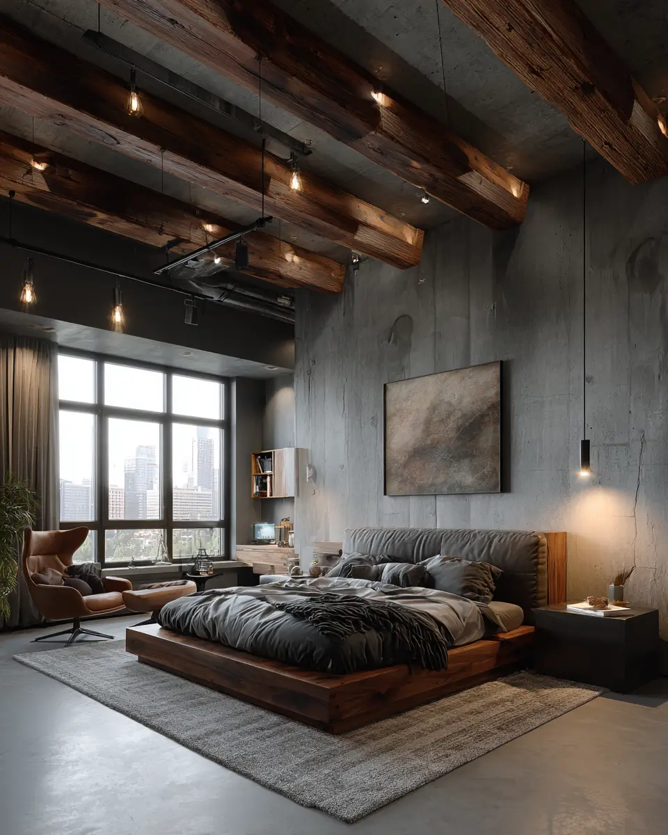 Natural Wood Industrial Bedroom Decor Ideas