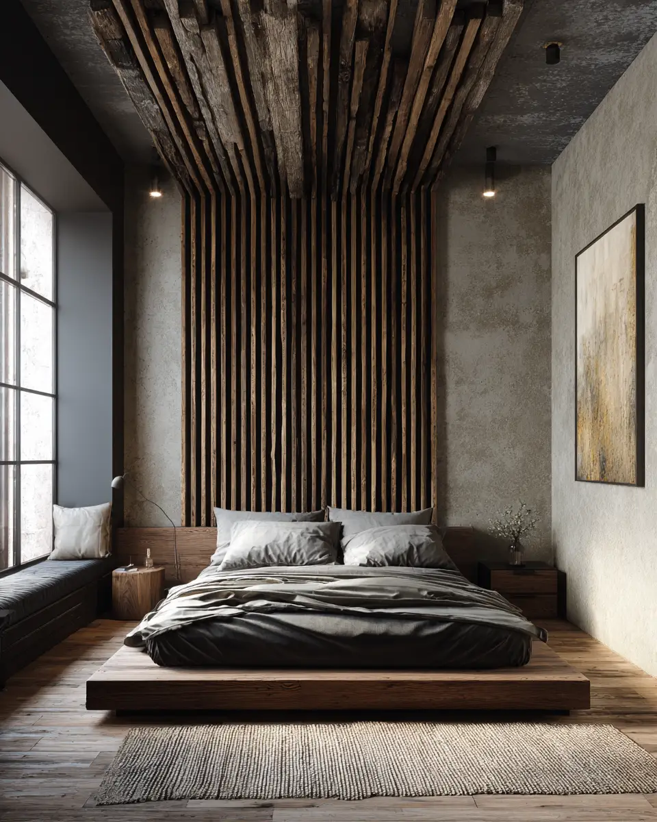 Natural Wood Industrial Bedroom Decor Ideas