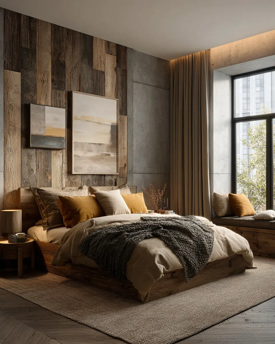 Natural Wood Industrial Bedroom Decor Ideas