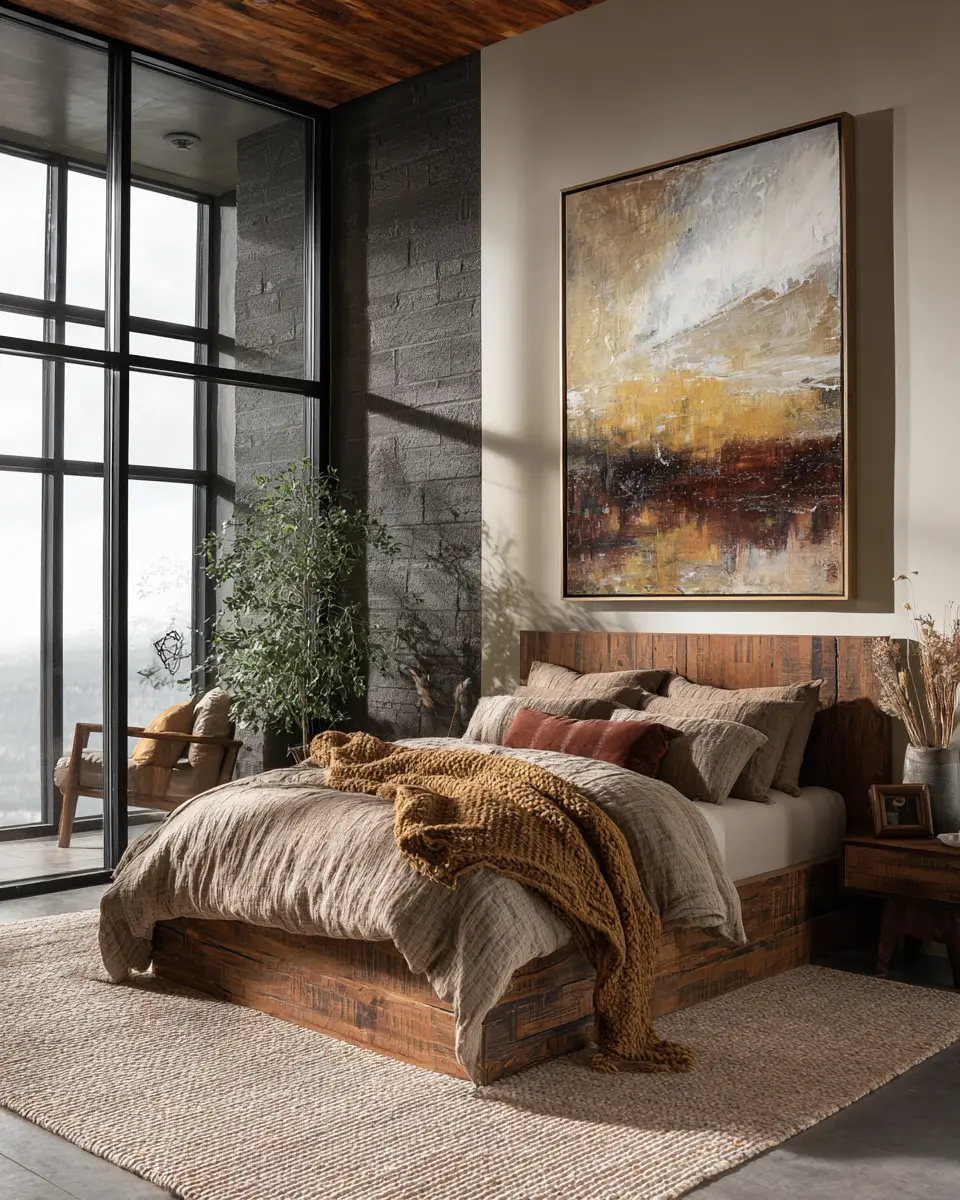 Natural Wood Industrial Bedroom Decor Ideas