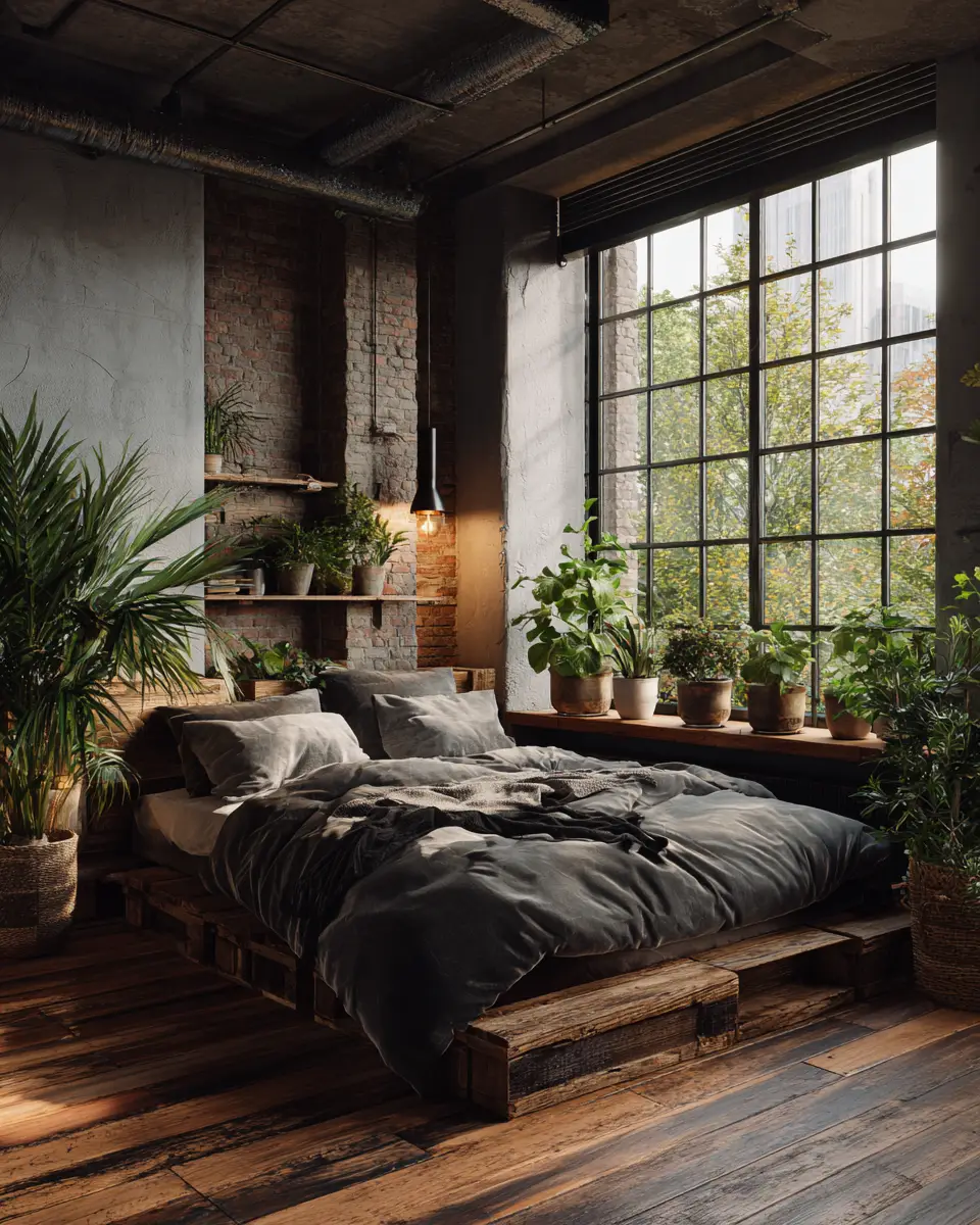 Natural Wood Industrial Bedroom Decor Ideas
