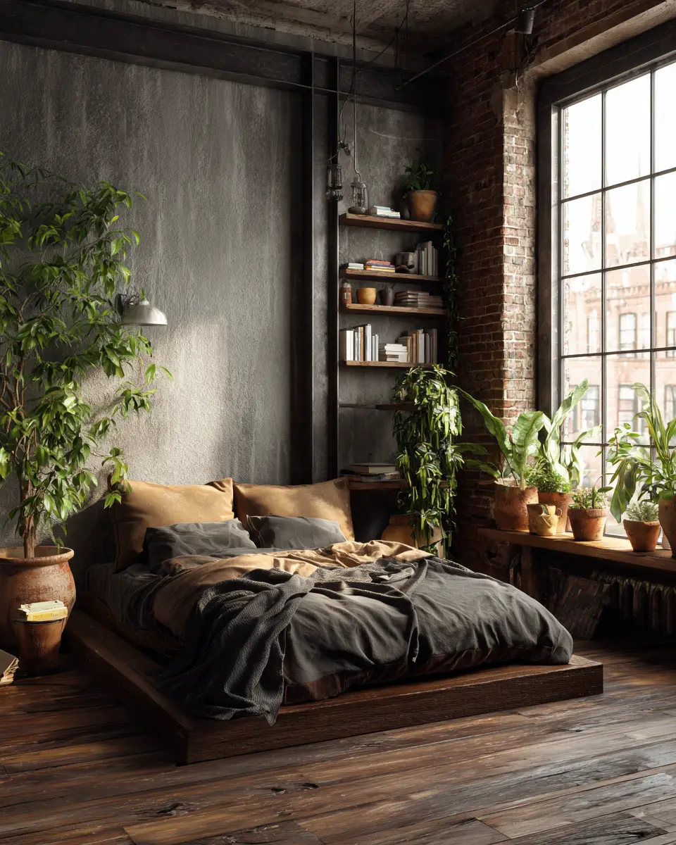 Natural Wood Industrial Bedroom Decor Ideas
