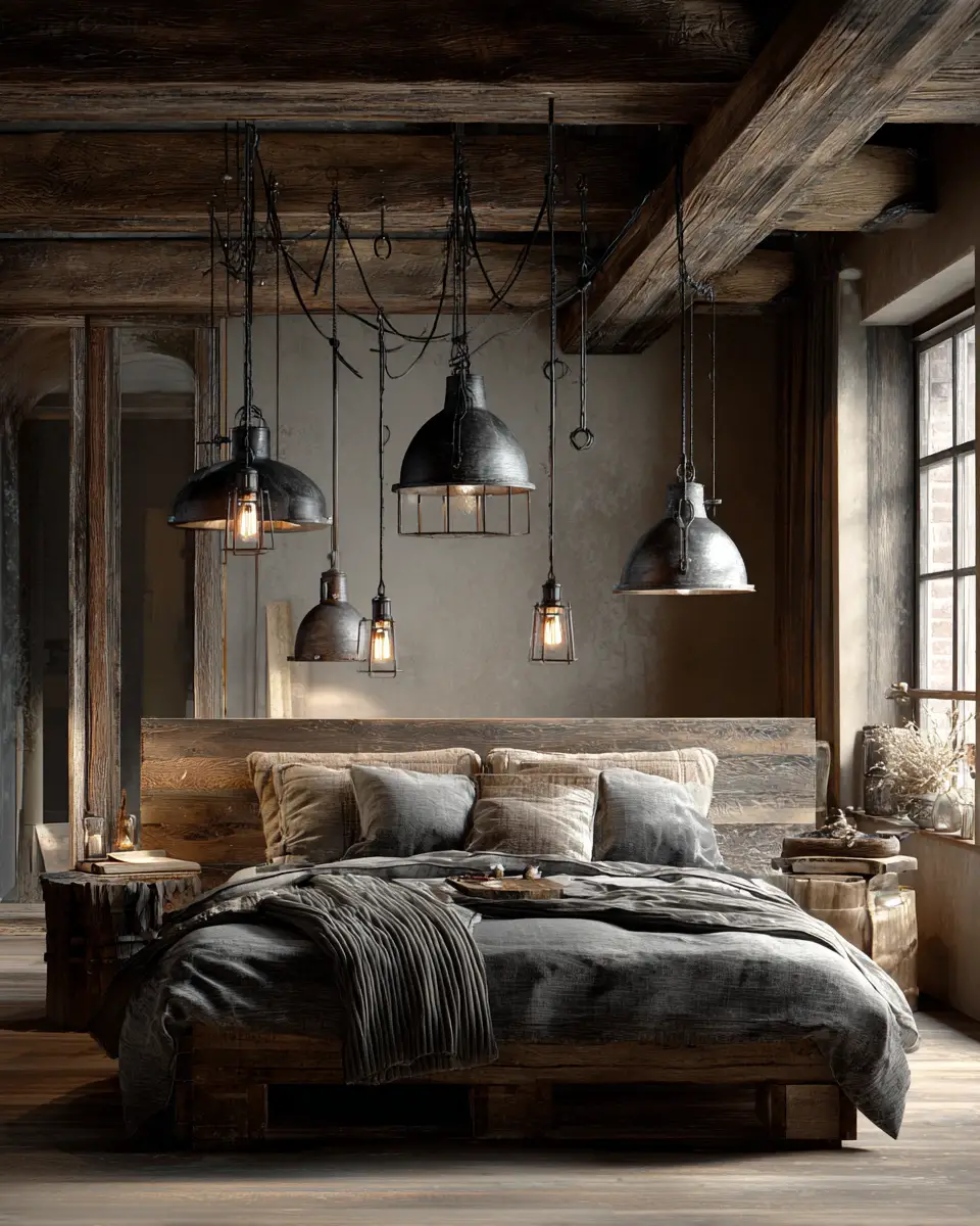 Natural Wood Industrial Bedroom Decor Ideas