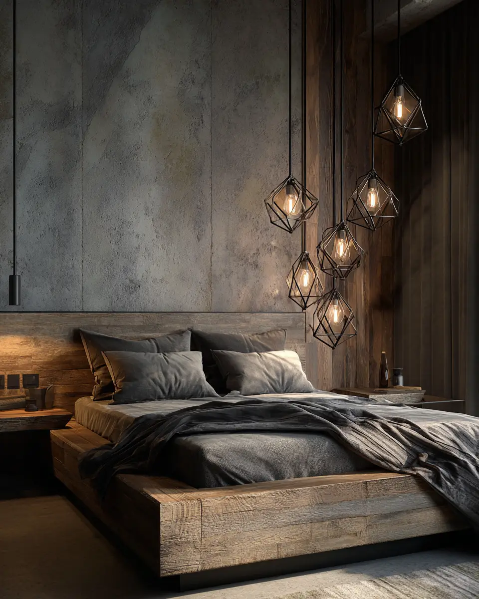 Natural Wood Industrial Bedroom Decor Ideas