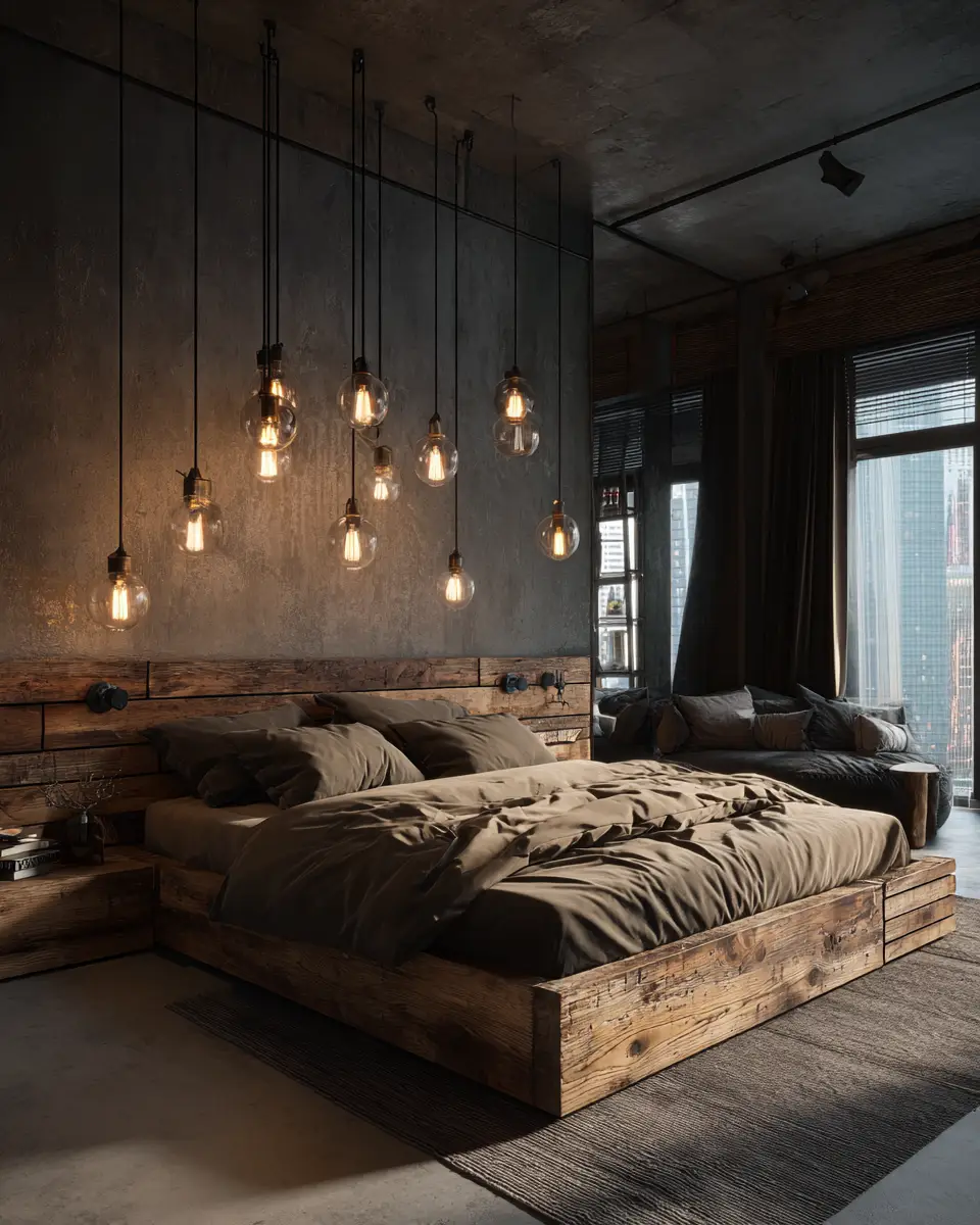 Natural Wood Industrial Bedroom Decor Ideas