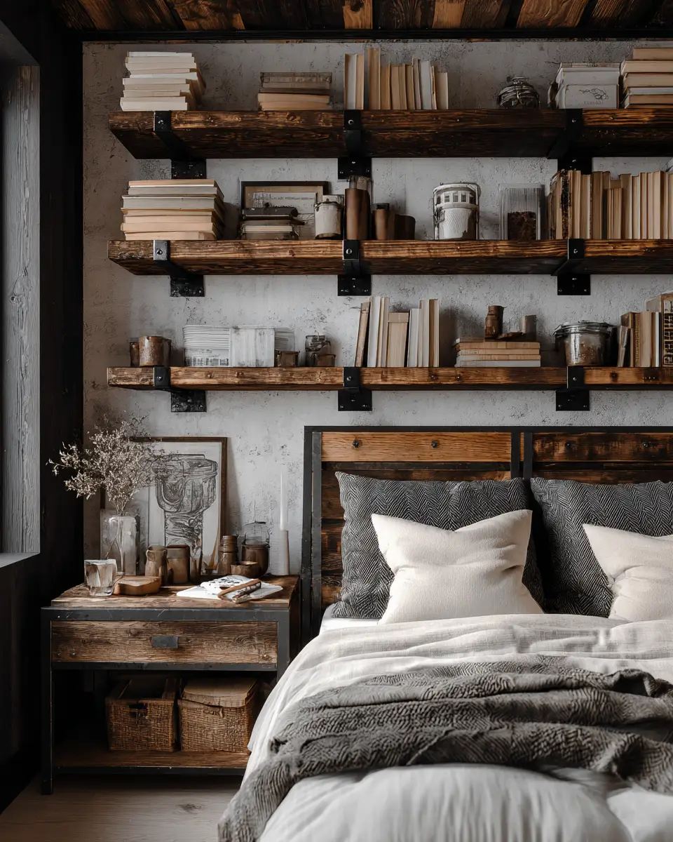 Natural Wood Industrial Bedroom Decor Ideas