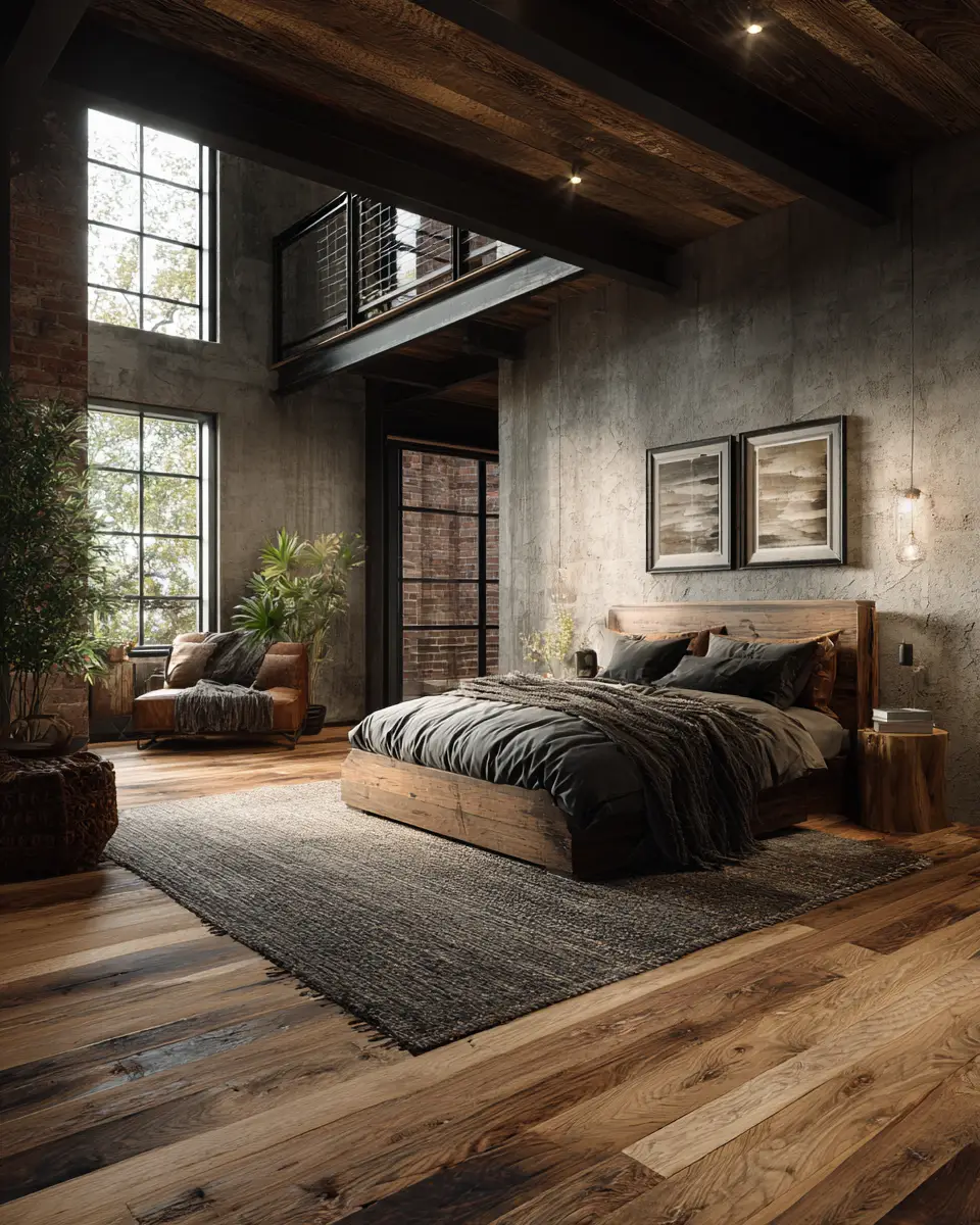 Natural Wood Industrial Bedroom Decor Ideas