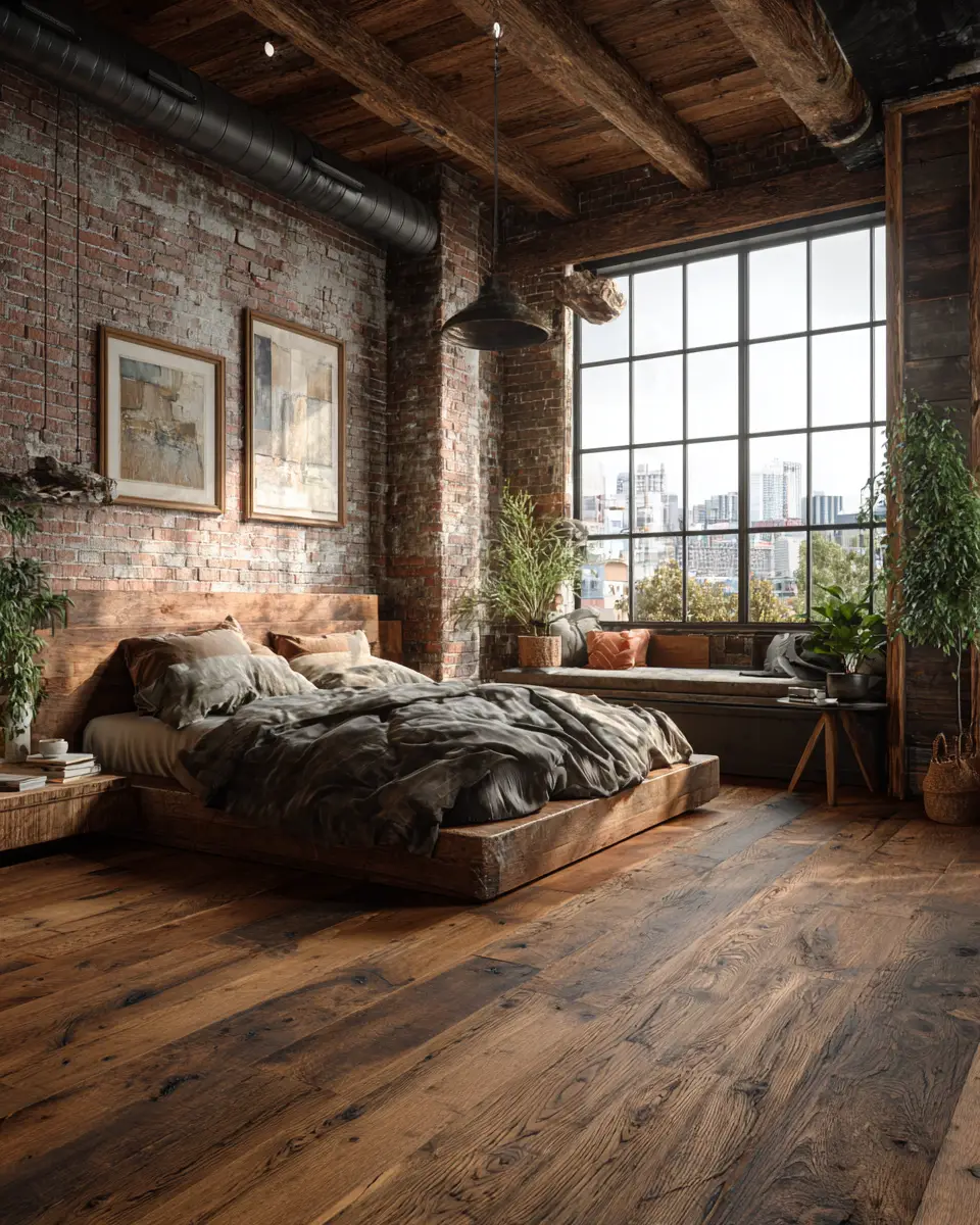 Natural Wood Industrial Bedroom Decor Ideas