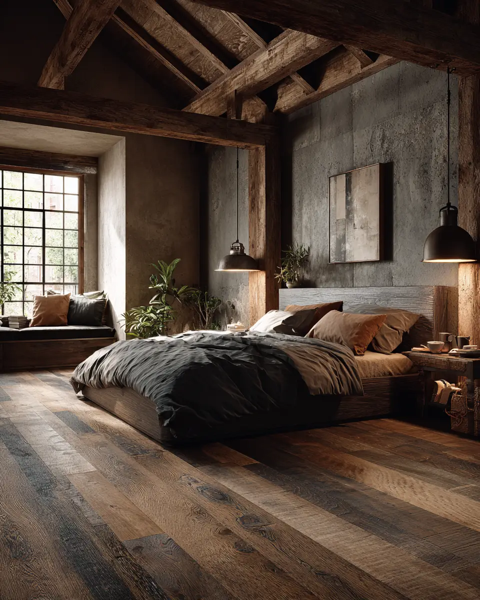 Natural Wood Industrial Bedroom Decor Ideas