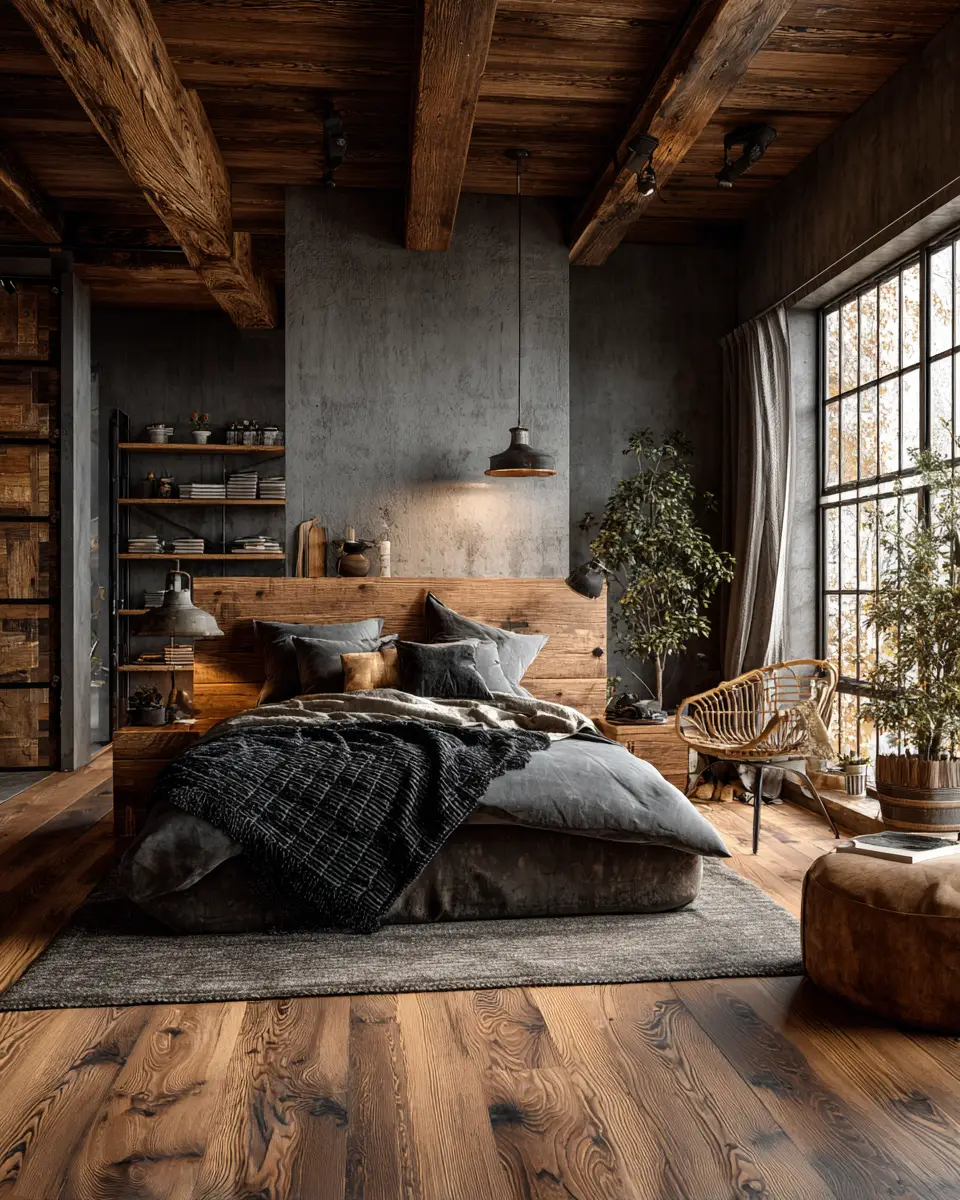 Natural Wood Industrial Bedroom Decor Ideas