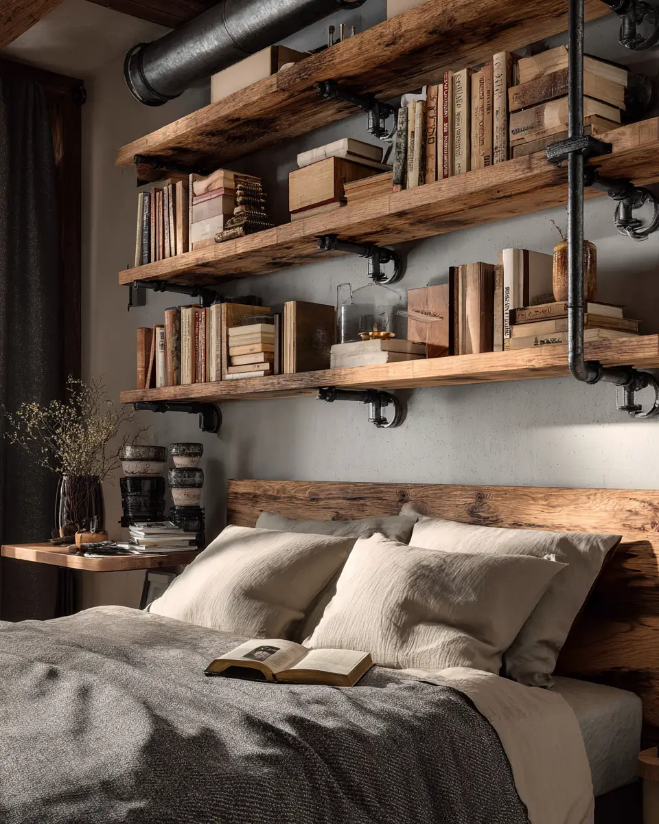 Natural Wood Industrial Bedroom Decor Ideas